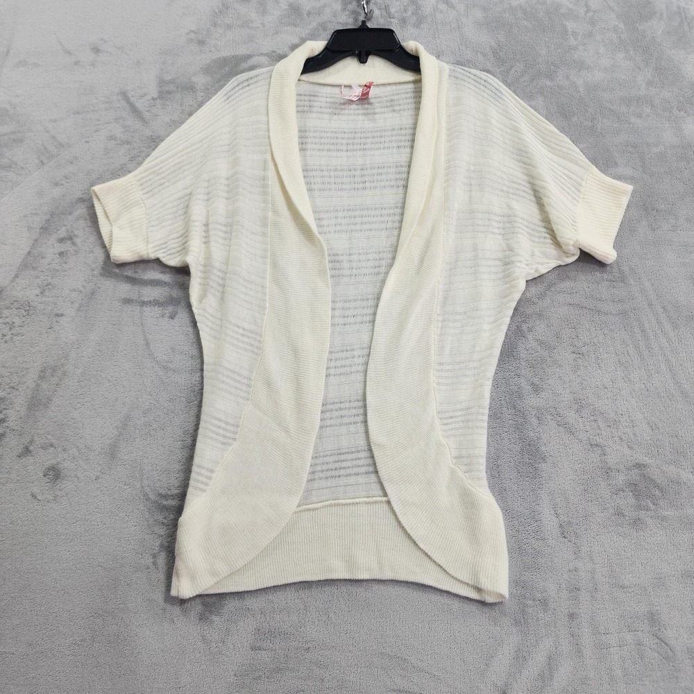Derek Heart Cardigan Sweater Womens S Cream Open Front Short Dolman Sleeve Sheer